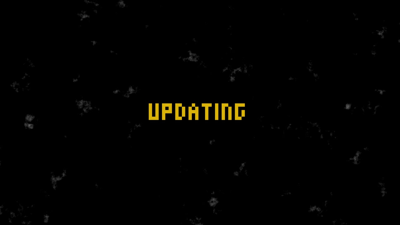 Flickering Pixelated 'Updating' Text on a Dark Background