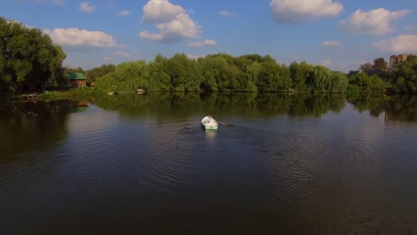 aerial view of bride and groom on the boat 06