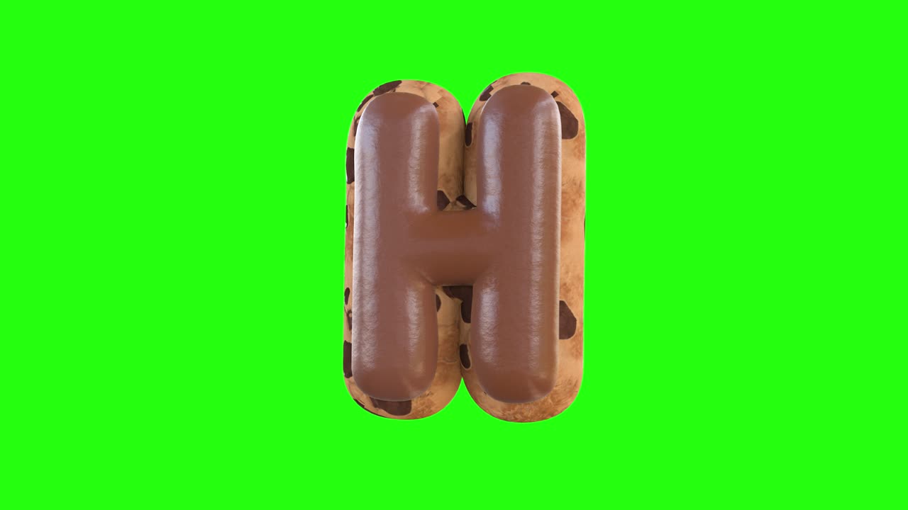 3D-animation af bogstavet H, der genskaber en småkage med chokolade på toppen