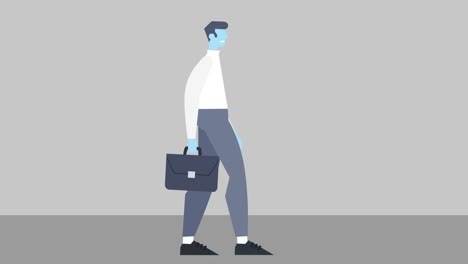 cartoon man character design flat style walking cycle with briefcase isolated 2d animation