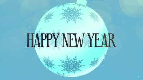 Happy-New-year-with-ball-and-snowflakes-in-blue-sky