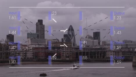 animation of financial data processing over london cityscape