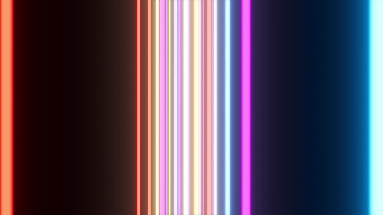 3D průlet abstraktními energetickými neonovými linkami a vertikálními laserovými pruhy