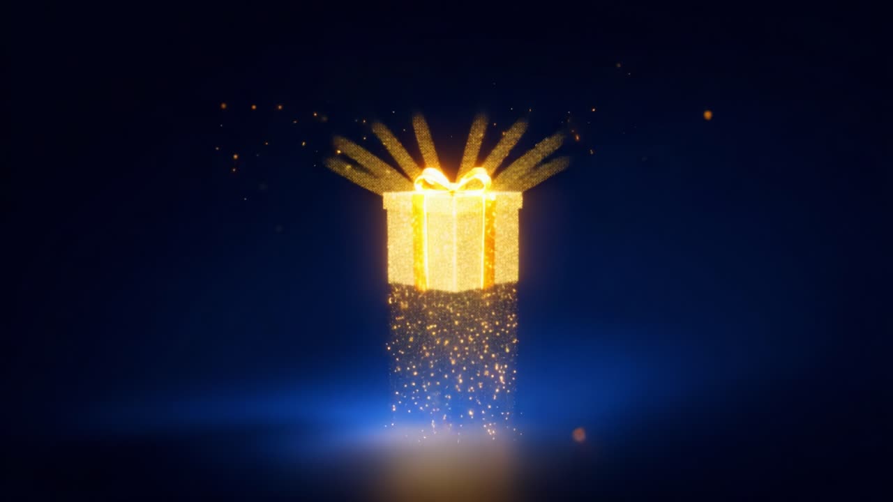 A Glowing Gift Box Unveiling Sparkling Surprises: A Mesmerizing Display of Light and Magic, Perfect for Celebrating Moments of Joy and Special Occasions that Touch Our Hearts