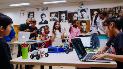 children engaged in robotics and stem education in a classroom
