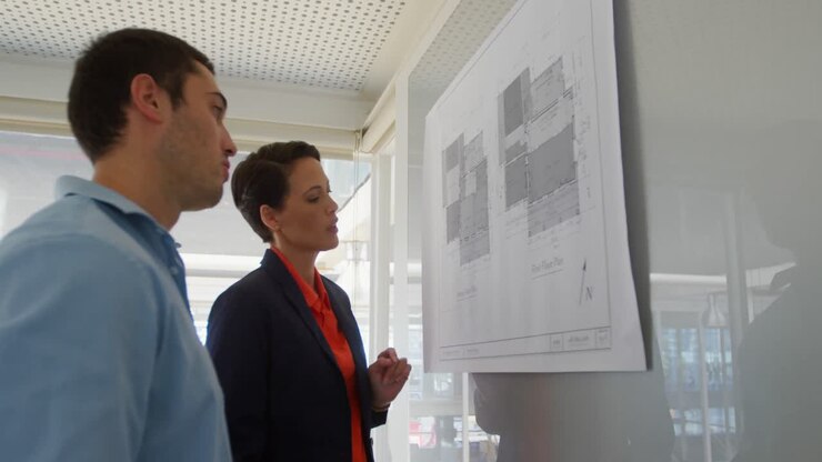 Giovane uomo e donna che lavorano in un ufficio creativo