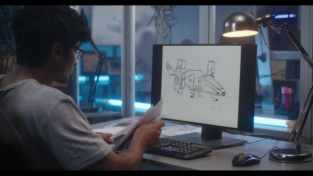 Young Artist Working on Concept Art