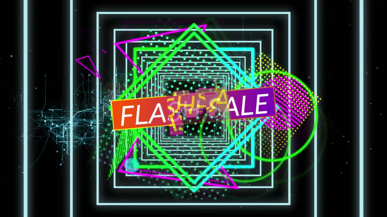 추상적인 배경 위에 플래시 판매 텍스트의 애니메이션