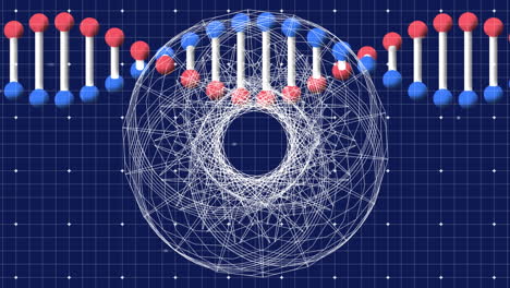 animation of dna strand spinning with data processing and network of connections