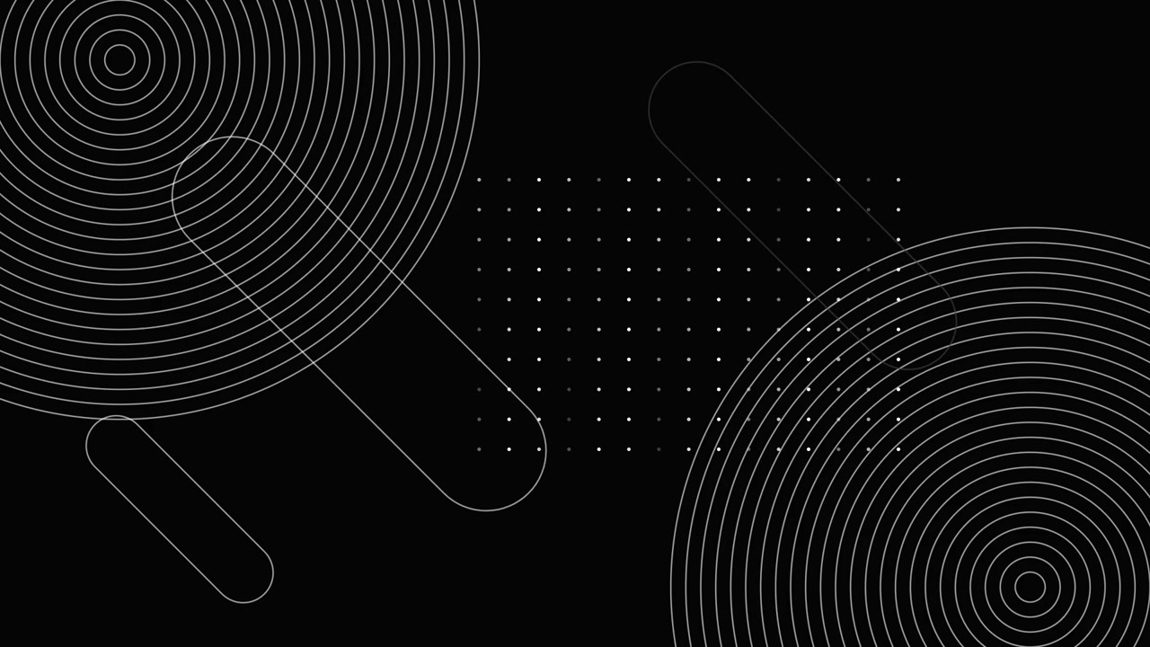 Abstraktní motion grafika s koncentrickými kruhy a geometrickými liniemi