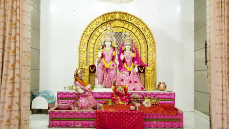 cinematic track-out shot of hindu deity lord rama, inside view of an indian temple of lord rama.