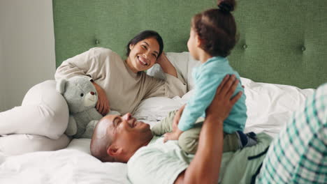 Bed,-happy-family-and-child-with-fun