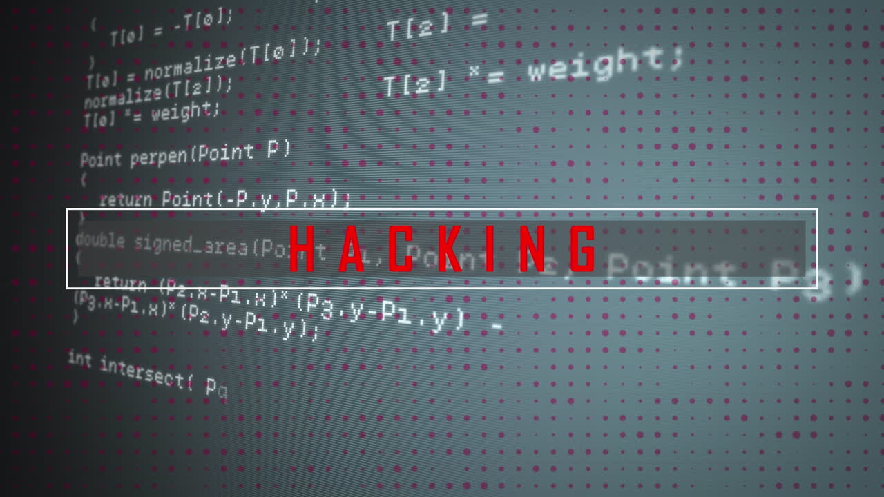 Animation of hacking over data processing on grey background