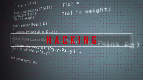 animation of hacking over data processing on grey background