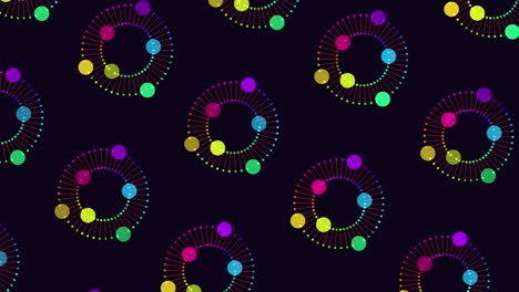 Repeat futuristic spheres pattern with dots and lines on black gradient