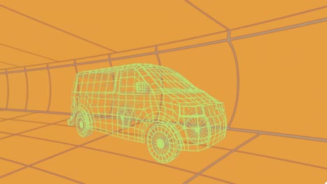 animation of 3d car drawing on orange background