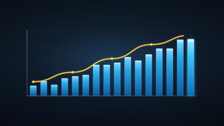 Animovaný sloupcový graf ukazující finanční růst a úspěch
