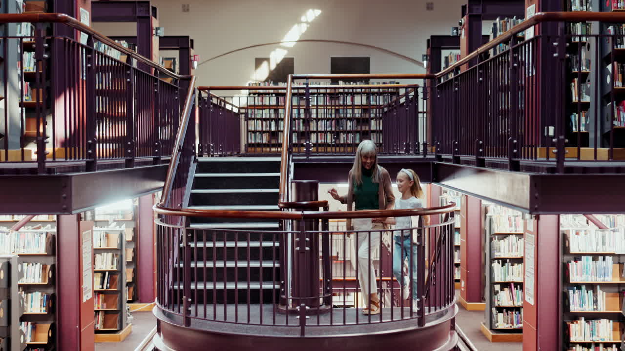 Grandparent and Child in a Library