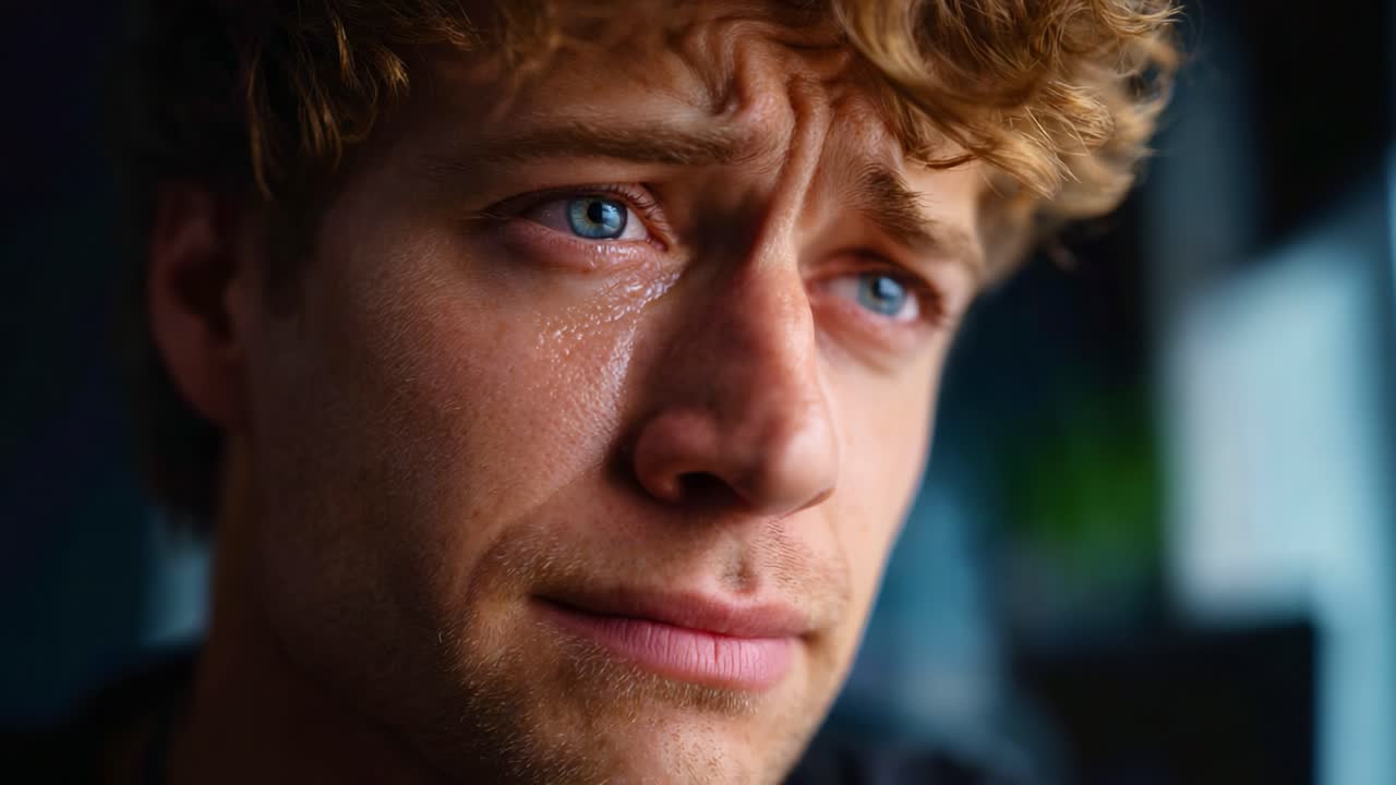 A Young Man's Emotional Journey Captured in Two Frames, Portraying Intense Feelings of Sadness and Reflection with a Focus on His Tearful Expression