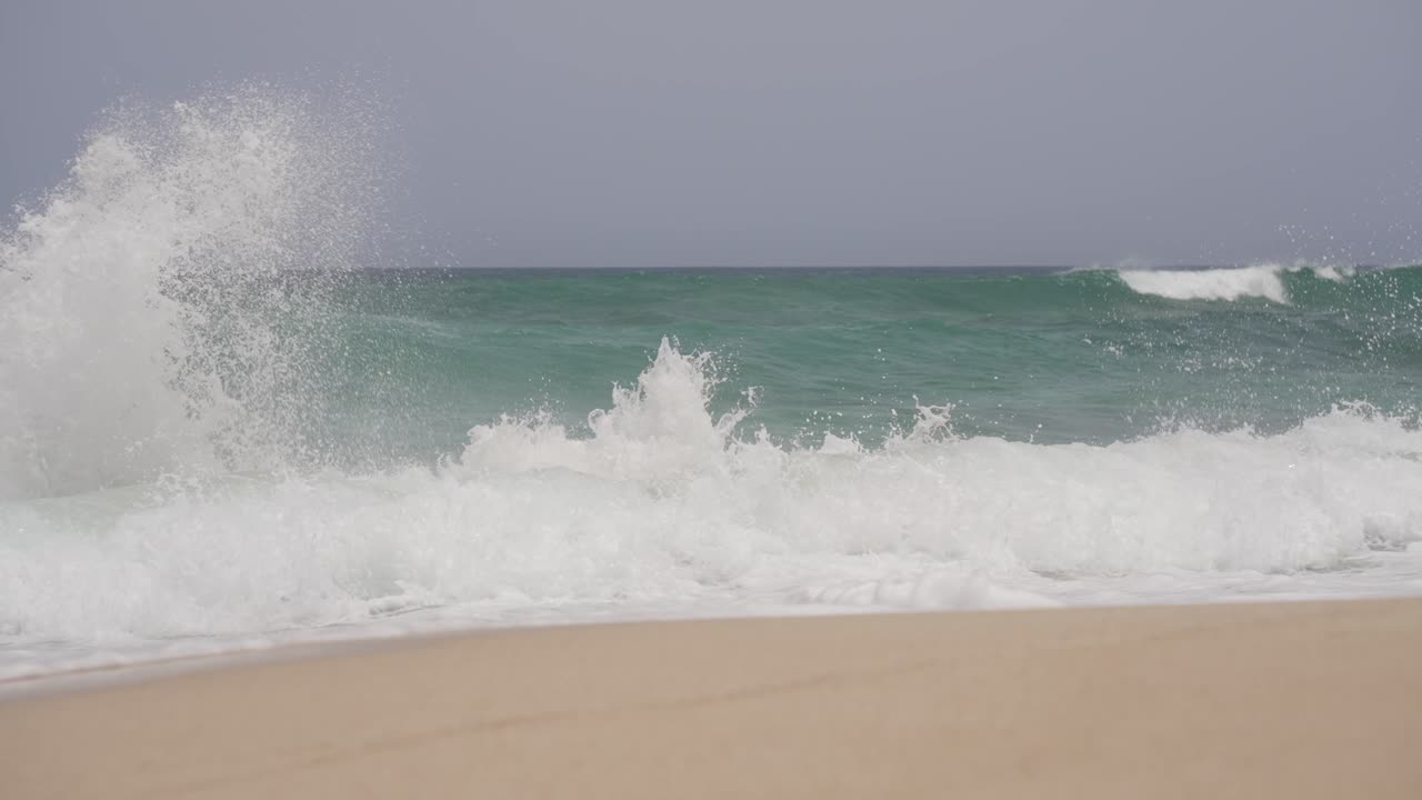 big waves are crashing on the beaches of Fuerteventura, Canary Islands