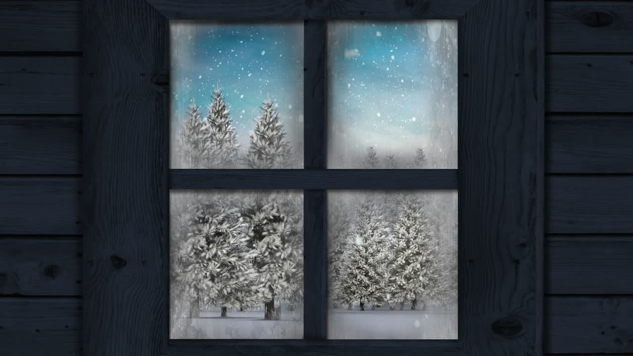 Animation of window view of winter landscape
