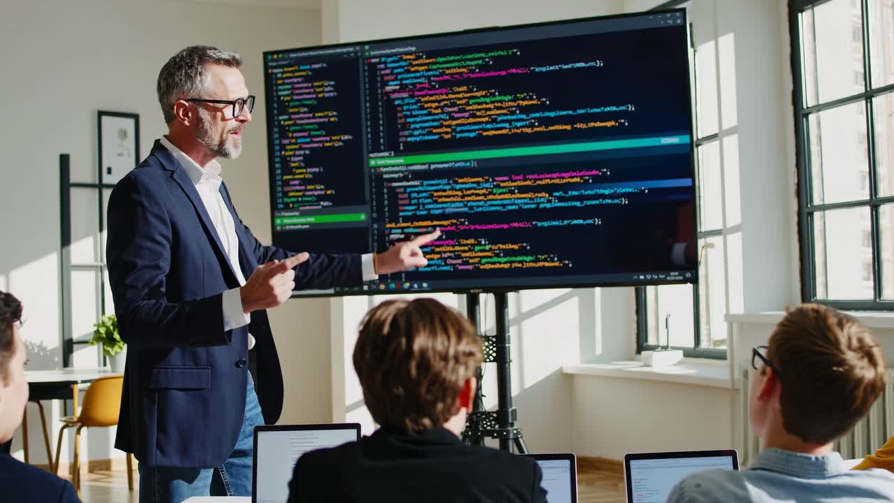 maestro que dirige una clase de programación