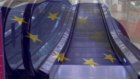 animation of european union flag over escalator