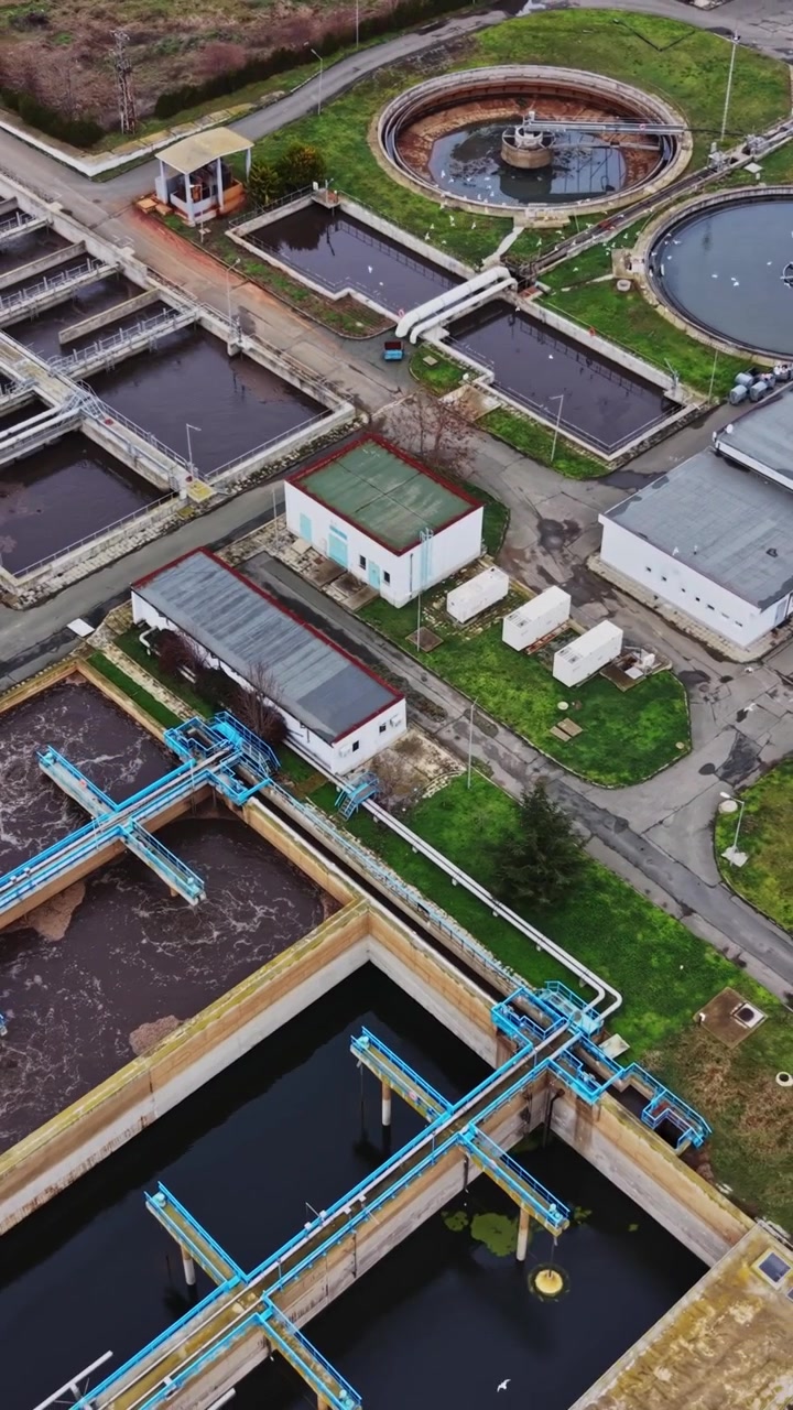 Aerial View of Industrial Wastewater Treatment Plant Facility