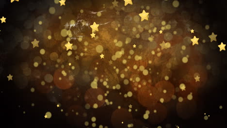 animation of golden dots and stars falling on brown background