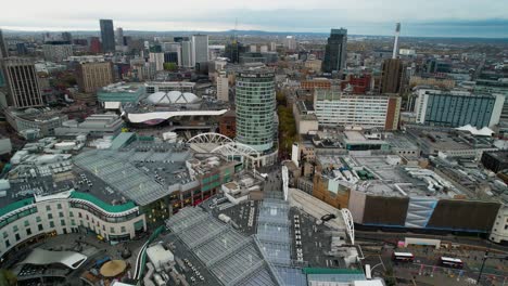 downtown city centre buildings in birmingham, england - aerial