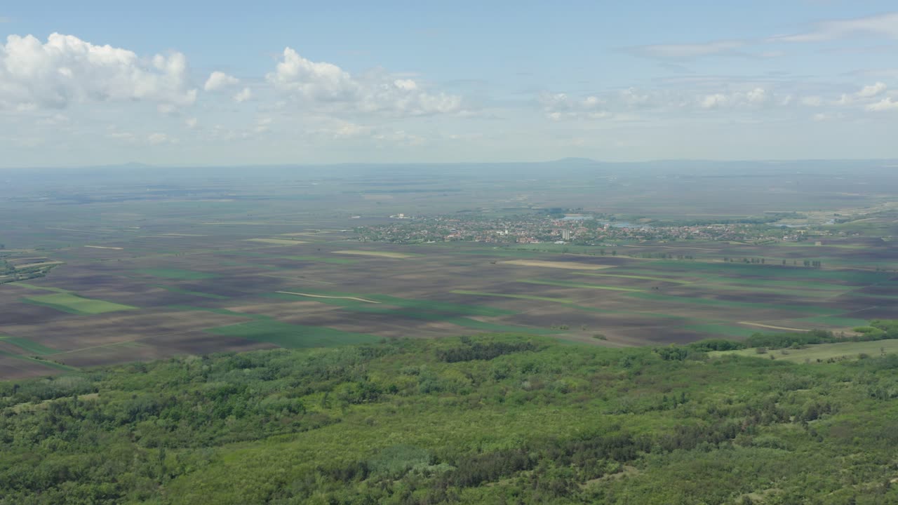 vojvodina의 안개 낀 아침. deliblatsko 모래, 공중 파노라마