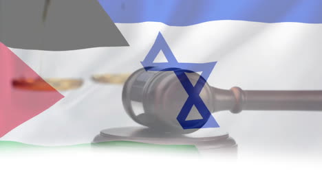 animation of flags of palestine and israel over gavel