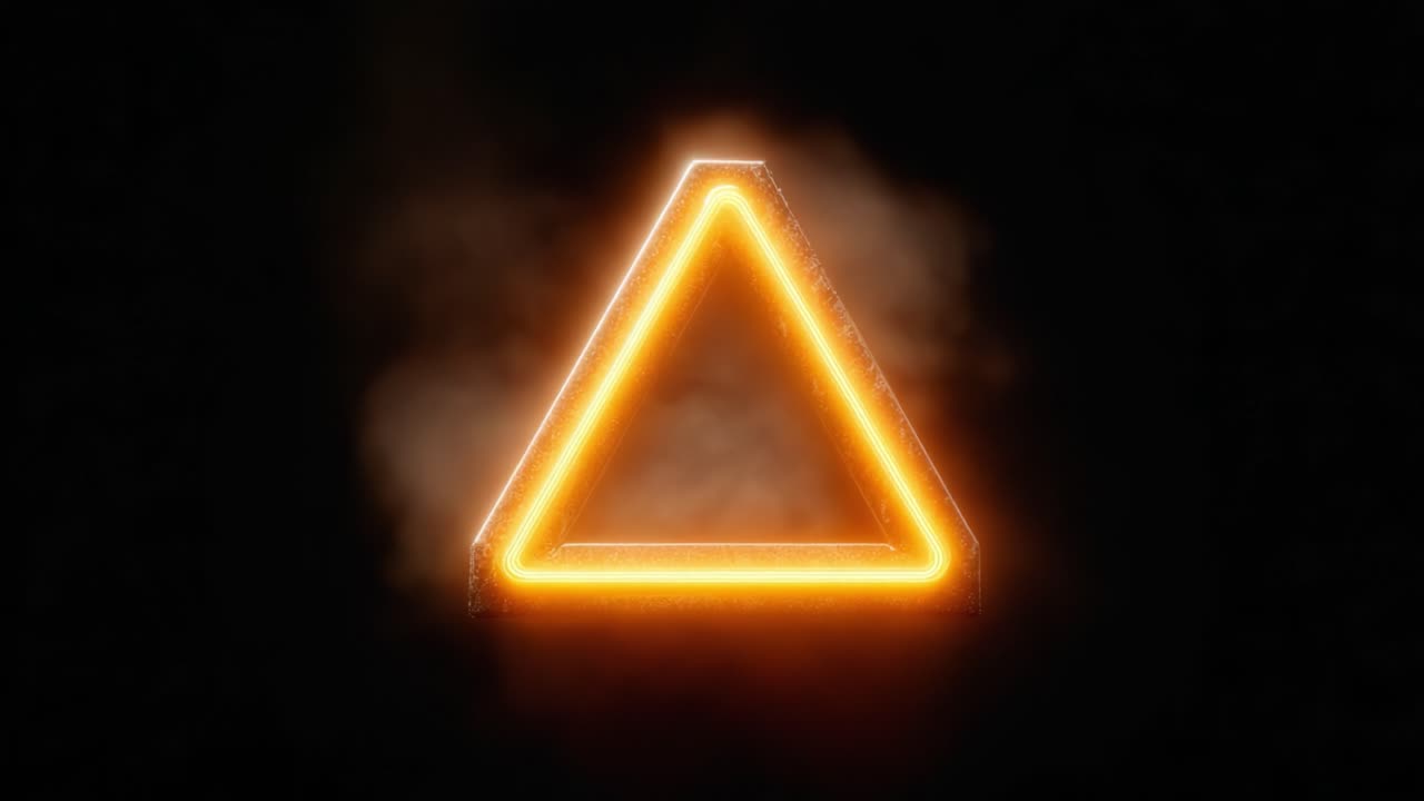 Illuminated Triangle: A Glowing Geometric Sign Surrounded by Ethereal Smoke, Creating a Modern Visual Feat of Light and Shadow for Abstract Art Enthusiasts