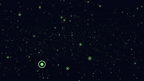 a dark background scattered with glowing green circles and a large central green dot forms the focal point in this vibrant and visually captivating image