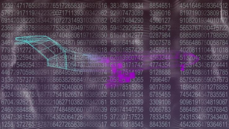 Animation af roterende hjerne over computerkode og sort baggrund med databehandling