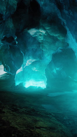 a glowing turquoise ice cave