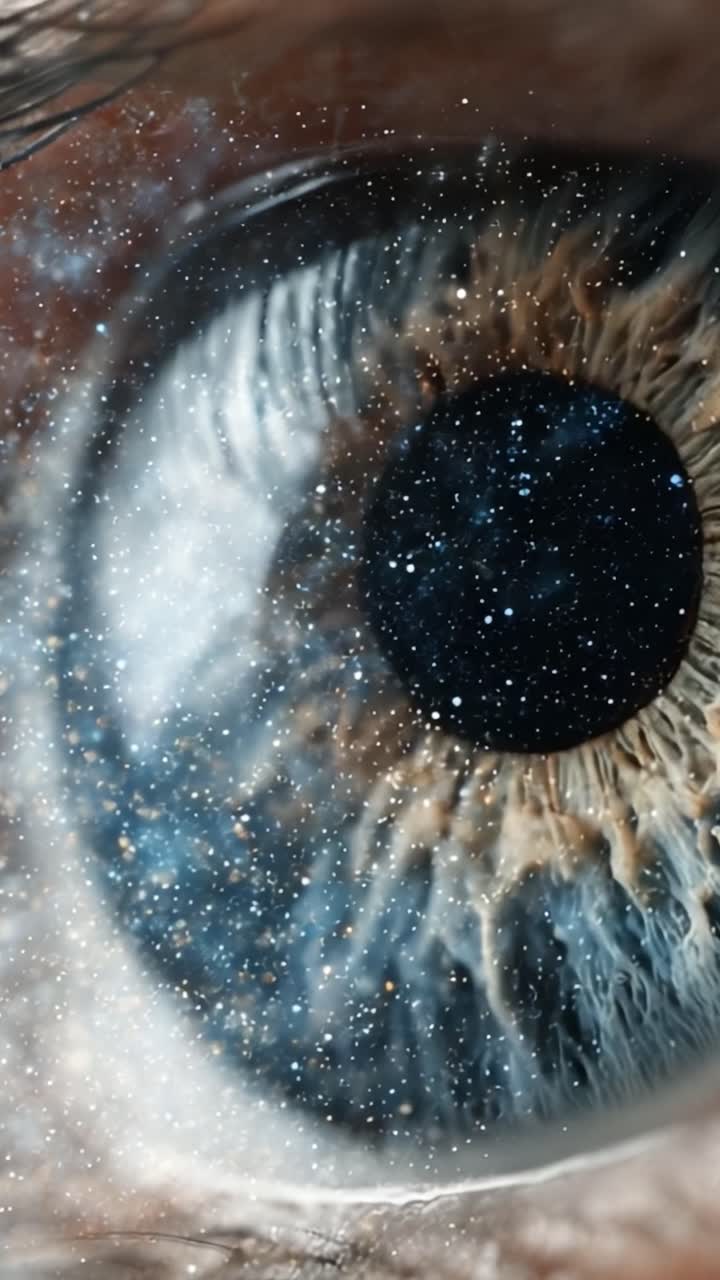 Un viaggio attraverso l'occhio cosmico: esplorare l'universo all'interno di un occhio umano catturando meraviglie celesti e i misteri della vista con dettagli straordinari