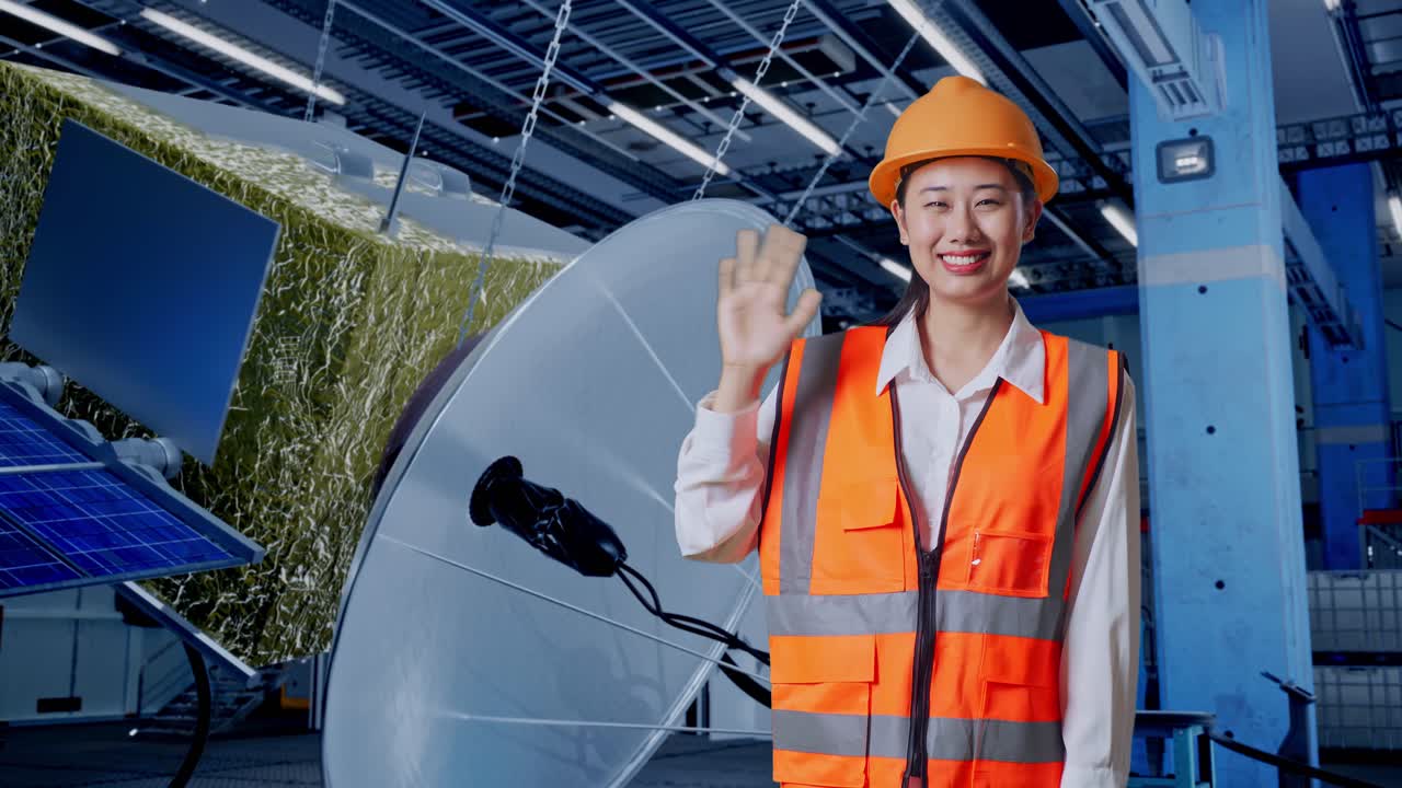 위성 시설의 여성 엔지니어