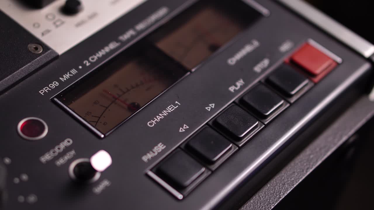 grabación de niveles estéreo de audio, medidor de vu de magnetófono profesional, grabador de cinta de carrete a carrete