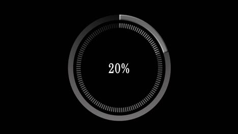 black and white loading circle bar on black screen. dowloading animation. 4k video