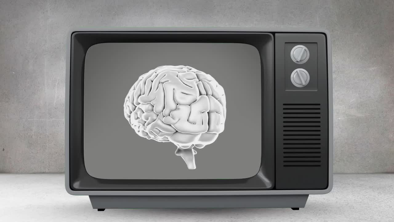 televisión con cerebro giratorio en su pantalla