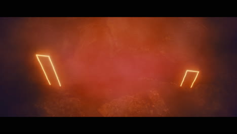 Rocky landscape with huge red light portal structures