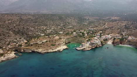 distant cinematic shot of a lagoon in greece