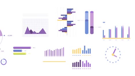 animation of statistics and financial data processing over white background