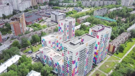 colorful apartment buildings in a cityscape