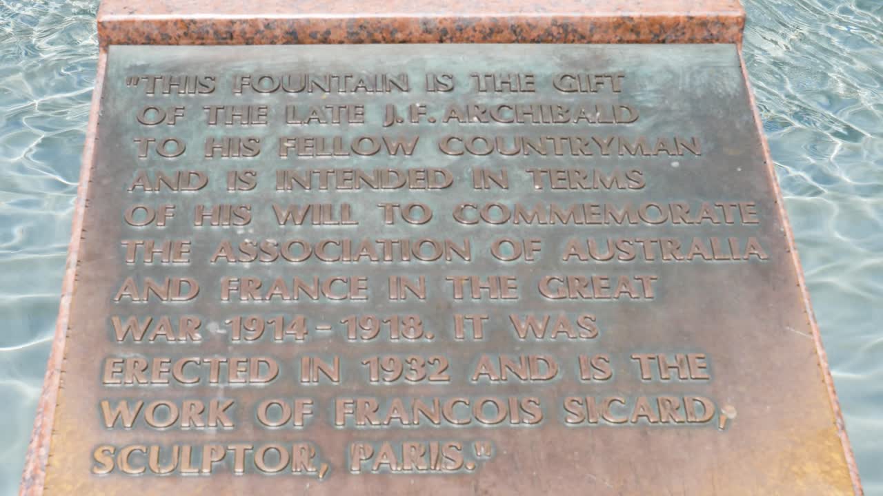 Archibald Memorial Fountain, iconic landmark in Sydney's famous Hyde Park, honoring the association between Australia and France forged in World War 1.