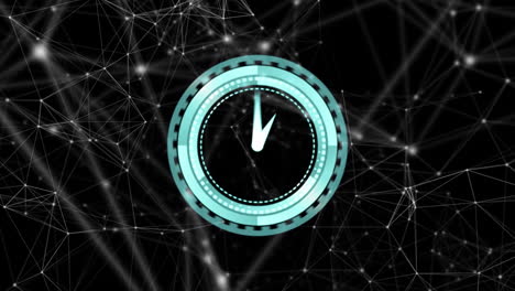animación de la red de conexiones y reloj moviéndose sobre fondo negro