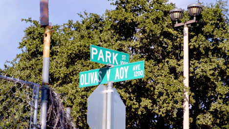 the intersection of olivas v aoy street and park street on a sunny afternoon