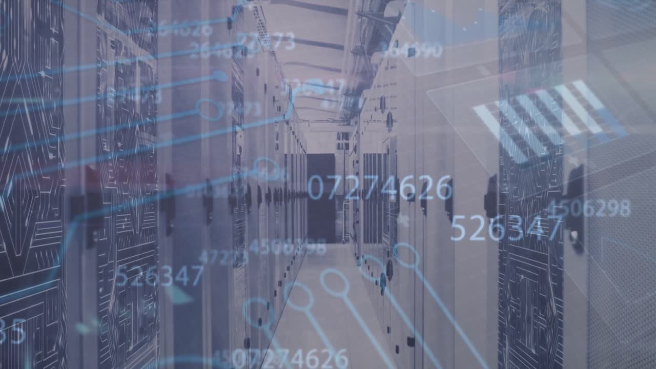 animación del procesamiento de datos en la sala de servidores