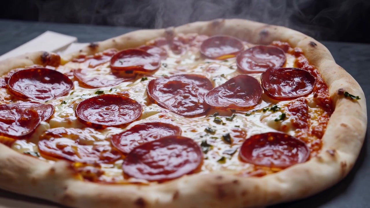 Ofenfrische Pepperoni-Pizza, dampfend mit geschmolzenem Käse